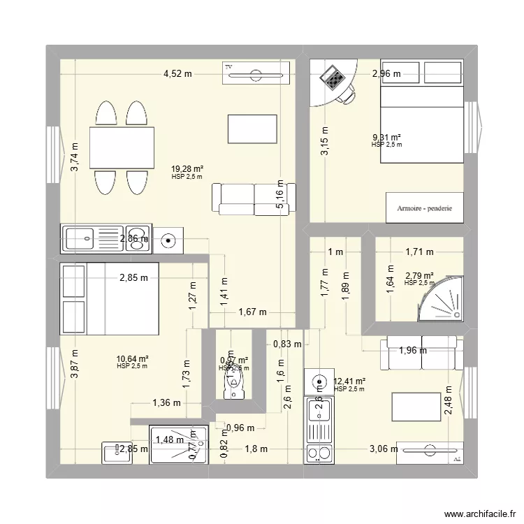 APPT 2. Floor plan with 6 rooms and 55 m²