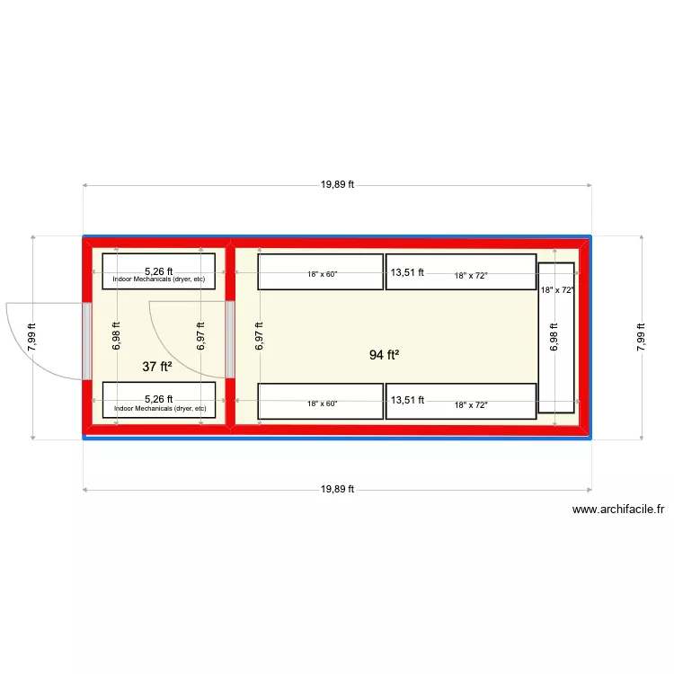 Mil Ireland - centered doors. Floor plan with 