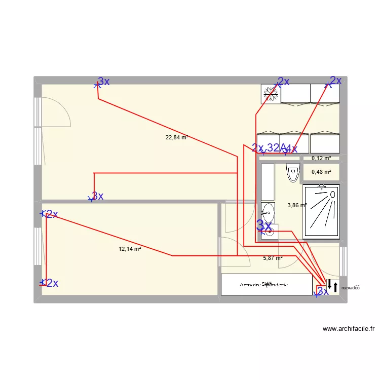 ArchiFacile PRO B&iacute;nova 2 z&aacute;suvky. Floor plan with 
