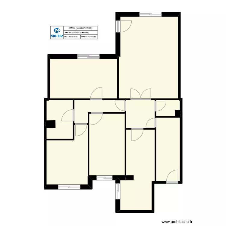 MARIA ( C/Alcalde costa, lleida)  PLANO Puertas y ventanas. Floor plan with 