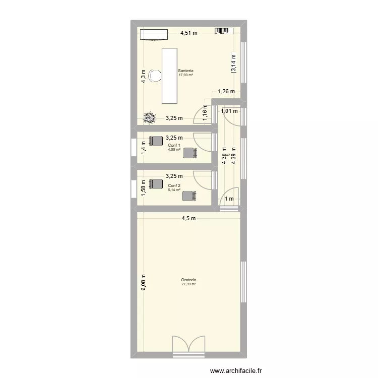 OratorioSanteria. Floor plan with 5  and 59 m²