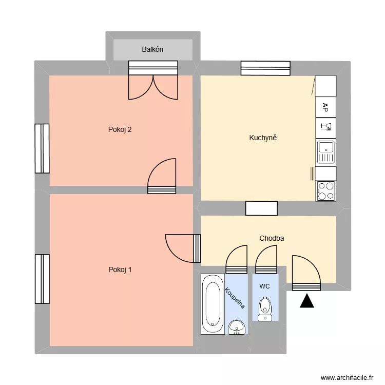 n&aacute;m. V&iacute;tězslava Nov&aacute;ka 541, byt 6. Floor plan with 
