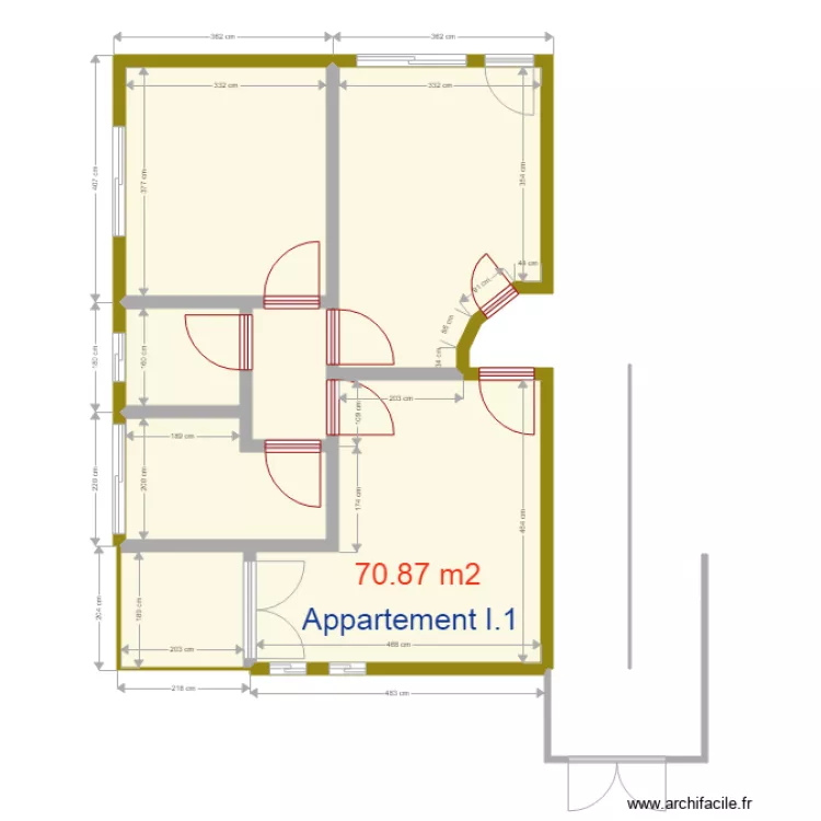 superficie appartement I1. Floor plan with 