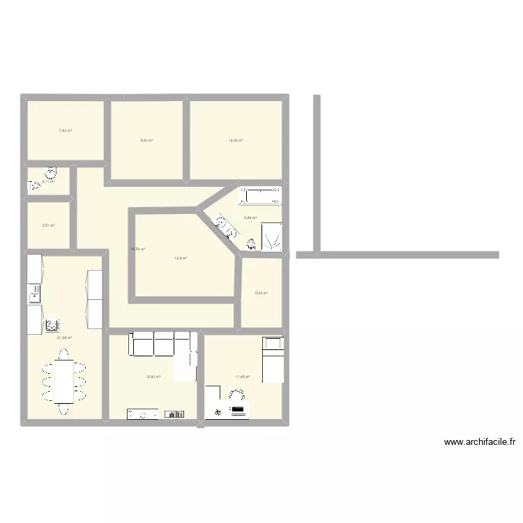 mel1. Floor plan with 12  and 123 m²