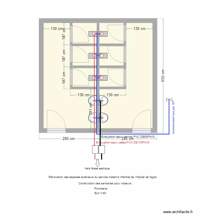 toilettes visiteurs plomberie. Floor plan with 