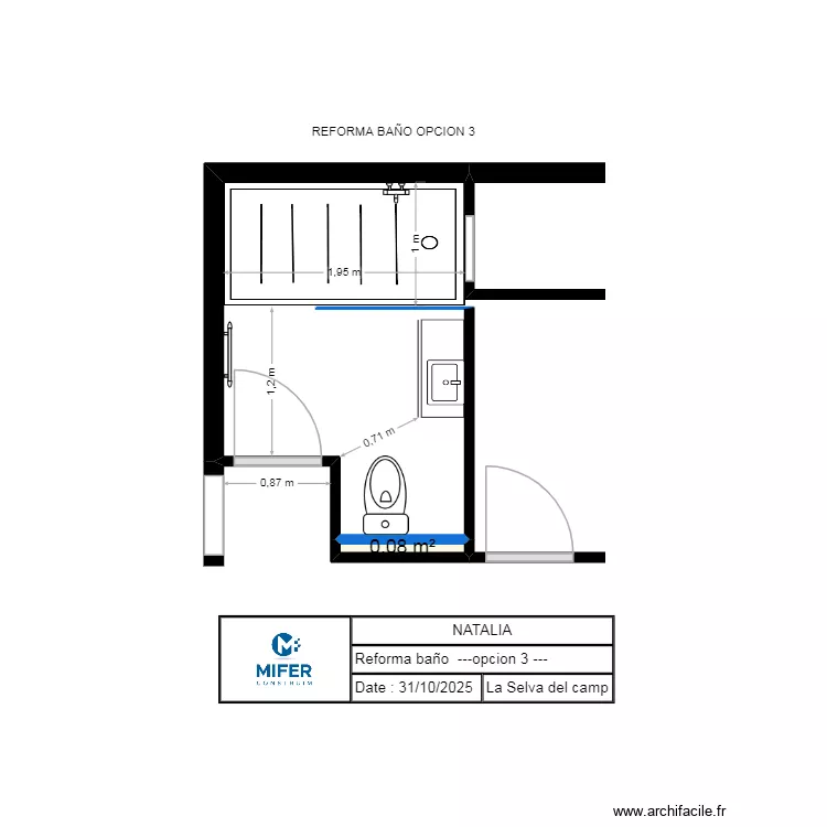 NATALIA REFORMA BA&Ntilde;O OPCION  3.1--- COTAS--- finales. Floor plan with 