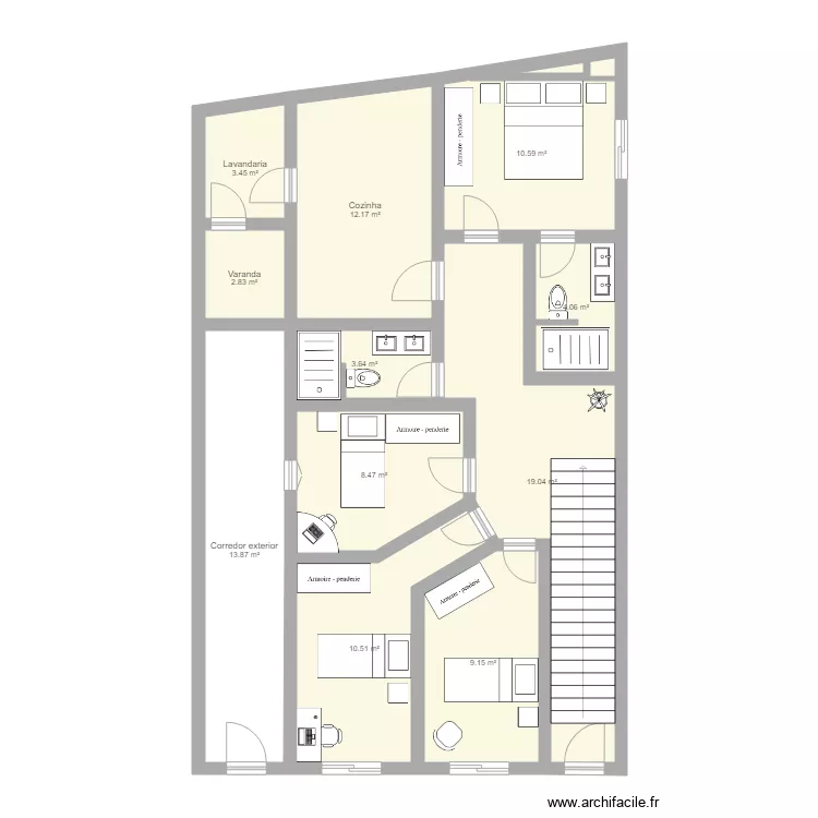 Gremio 16 piso 1  mobilias altera&ccedil;&otilde;es portas. Floor plan with 