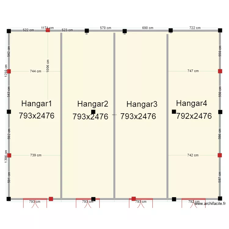 nouvelles semelles 4 hangars. Floor plan with 