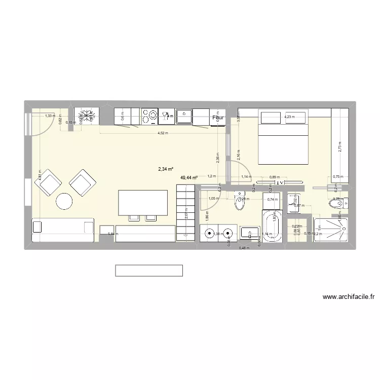 2-HO. Floor plan with 2  and 52 m²