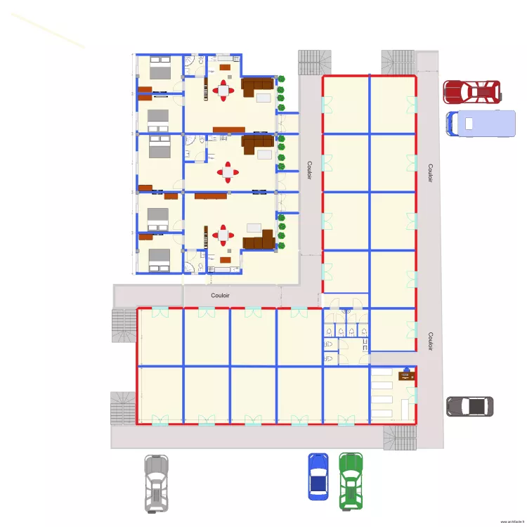 deux appartements et un studio. Floor plan with 