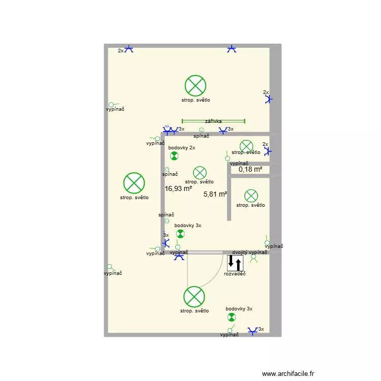 dave zahr světla a z&aacute;suvky rozvaděč II. Floor plan with 