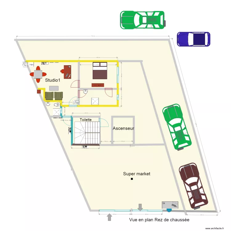 Charles appartments rez de chauss&eacute;e real dim. Floor plan with 