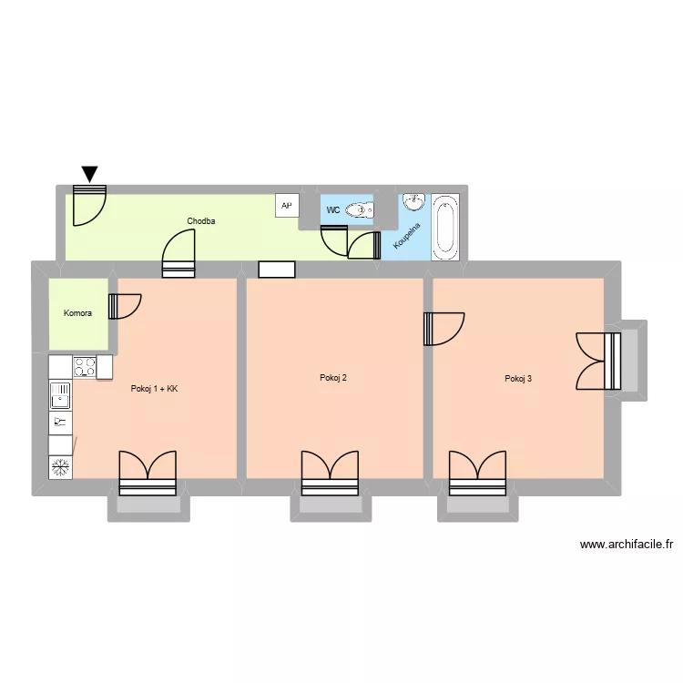 Hlavn&iacute; tř&iacute;da 687, byt 2. Floor plan with 17  and 208 m²