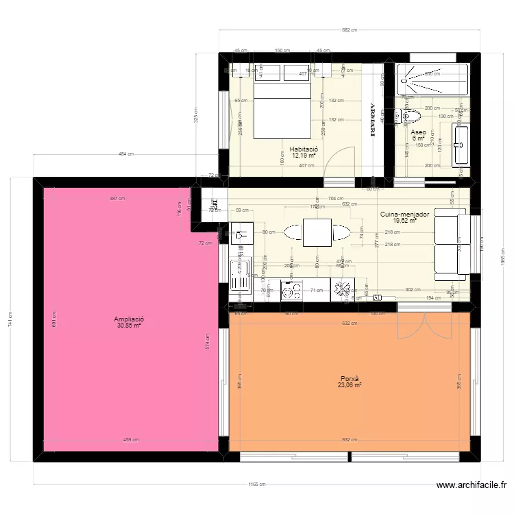 PROJECTE CASA BENITUBA 90m2. Floor plan with PROJECTE CASA BENITUBA 90m2. Floor plan with