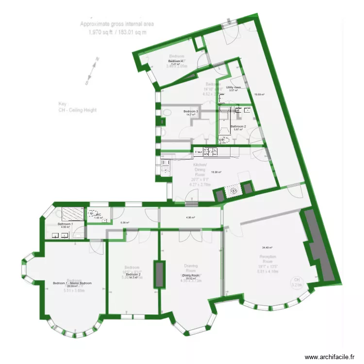 44 FitzJames Proposed Plan overlapping Existing Plan. Floor plan with 44 FitzJames Proposed Plan overlapping Existing Plan. Floor plan with