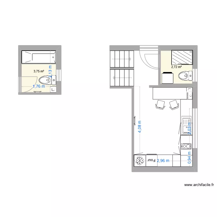 Remodel. Floor plan with 2  and 6 m²