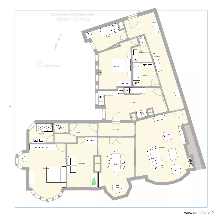 FitzJames 23bis Proposed plan. Floor plan with 