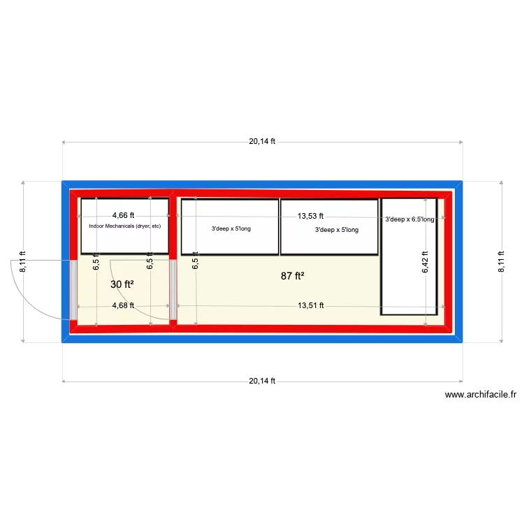 Mil Ireland - 36" shelves. Floor plan with 