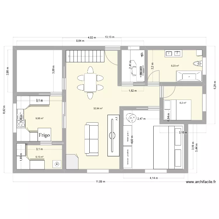 Carina 2. Floor plan with 5  and 62 m²