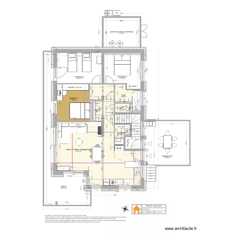Viuz - RDC Haut - Projet v3 bis / Calepinage. Floor plan with 13  and 152 m²