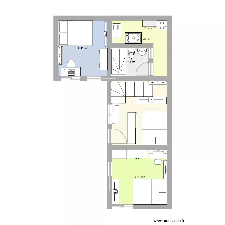 Casa Compacta. Floor plan with 5 rooms and 37 m²