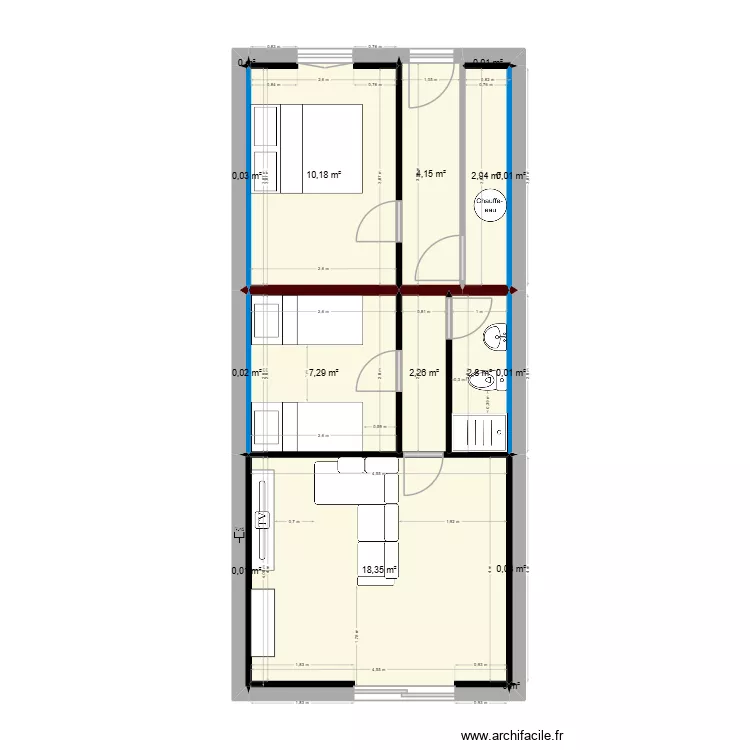 Casa2. Floor plan with 16  and 48 m²