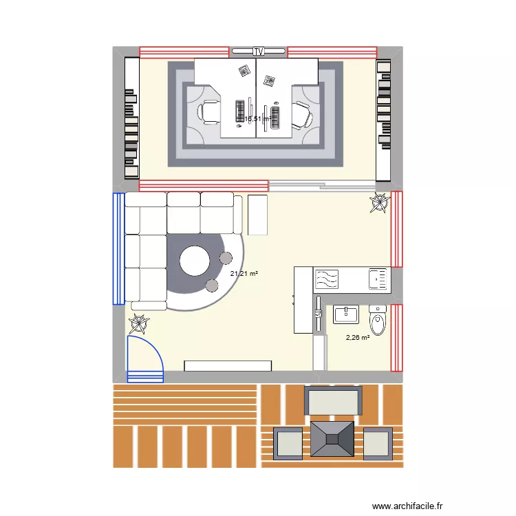 Office. Floor plan with 3  and 40 m²