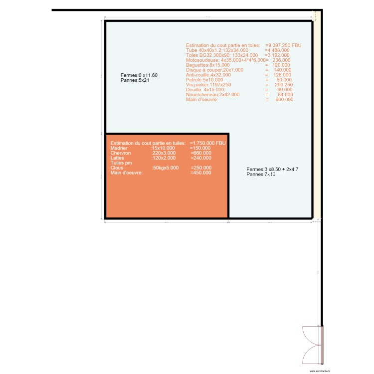 estimation du cout hangar1907. Floor plan with 0 room and 0 m2