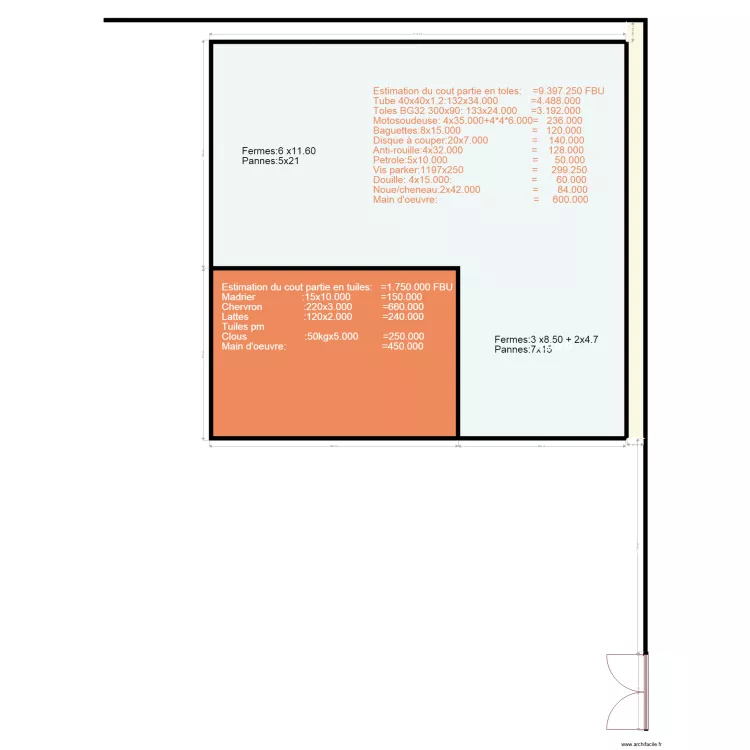 estimation du cout hangar1907. Floor plan with 