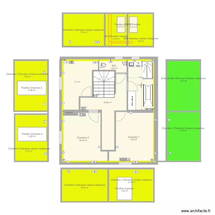DSFA 1er etage Cloisons internes et p&eacute;riph&eacute;riques v4. Floor plan with 
