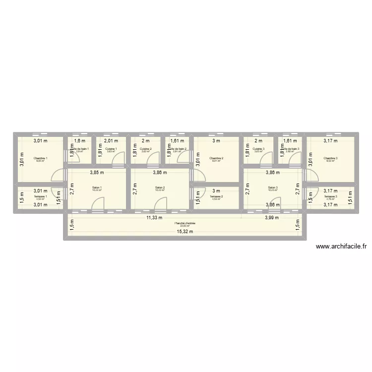 Studios étudiants FCV. Floor plan with 16 and 115 m² Studios étudiants FCV. Floor plan with 16 and 115 m²
