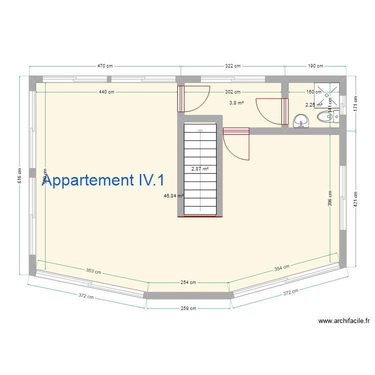 Superficie appartement IV. Floor plan with 0 room and 0 m2