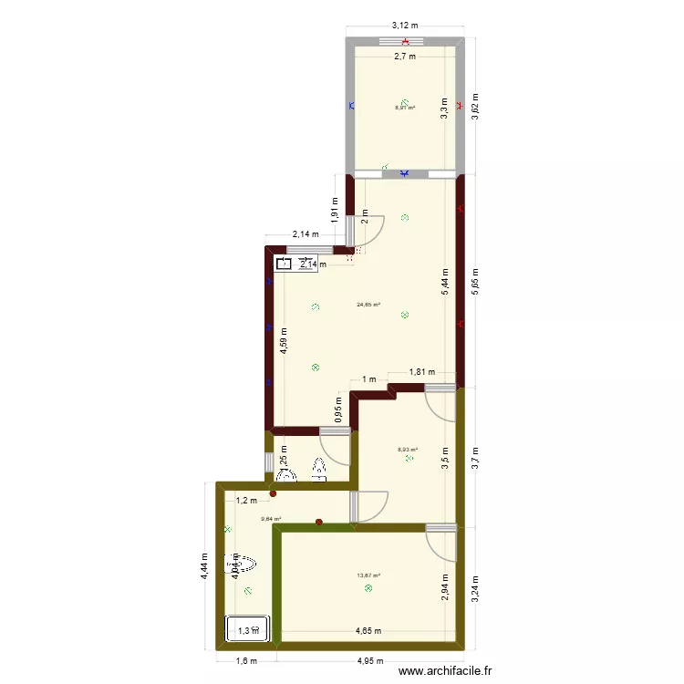Antonio house. Floor plan with 5  and 66 m²