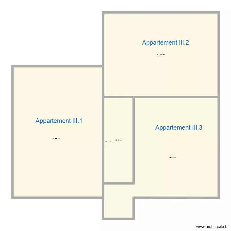plan INSS superficie appartements troisieme &eacute;tage. Floor plan with 