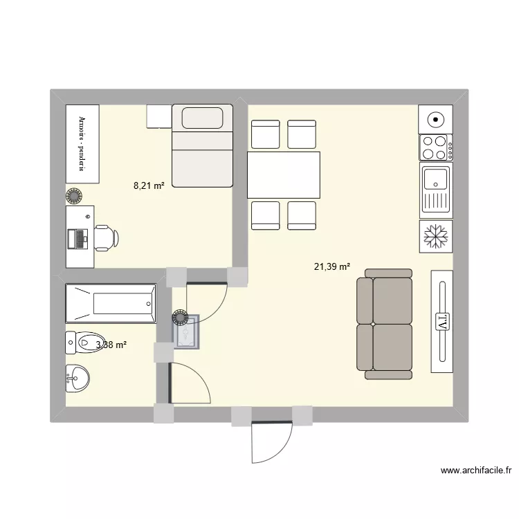 kitnet. Floor plan with 3  and 33 m²