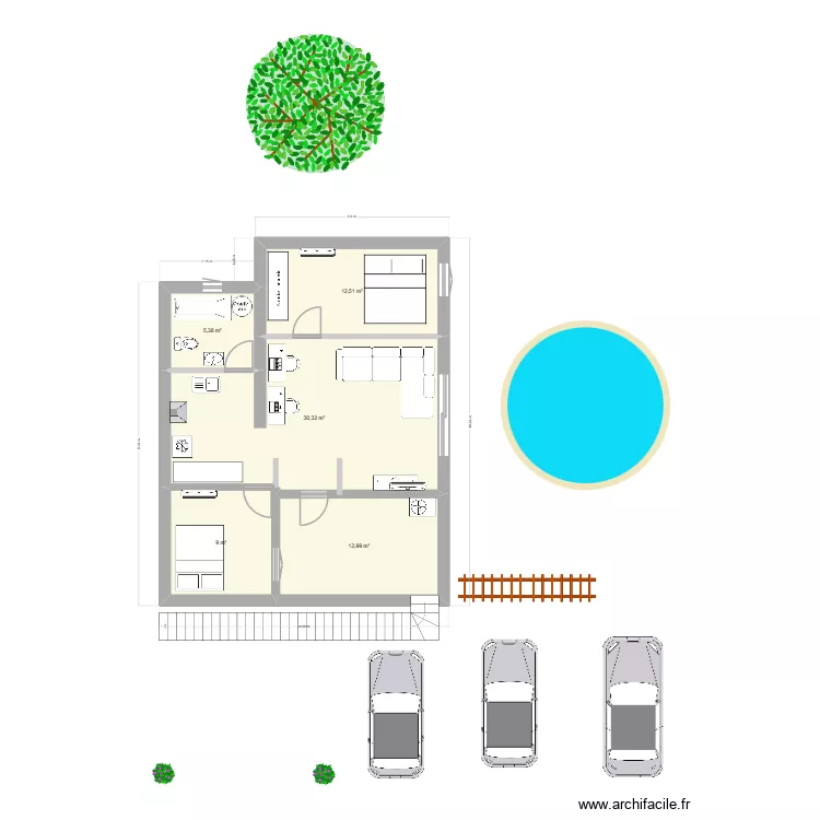 etage. Floor plan with 5 rooms and 70 m²