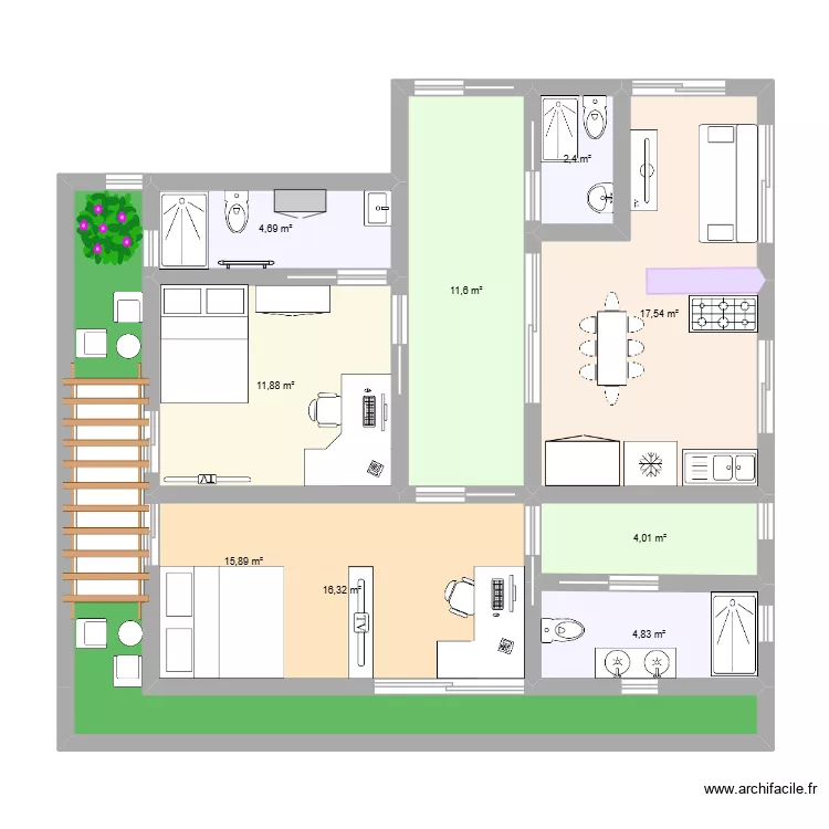 Lar Para&iacute;so do Viver. Floor plan with 9 rooms and 89 m²
