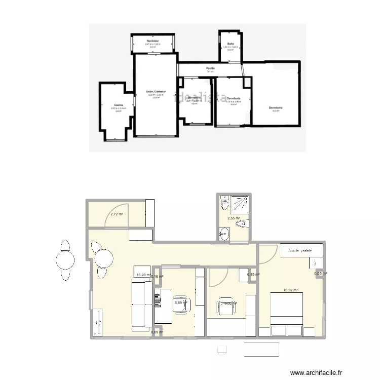 Piso. Floor plan with 10  and 45 m²