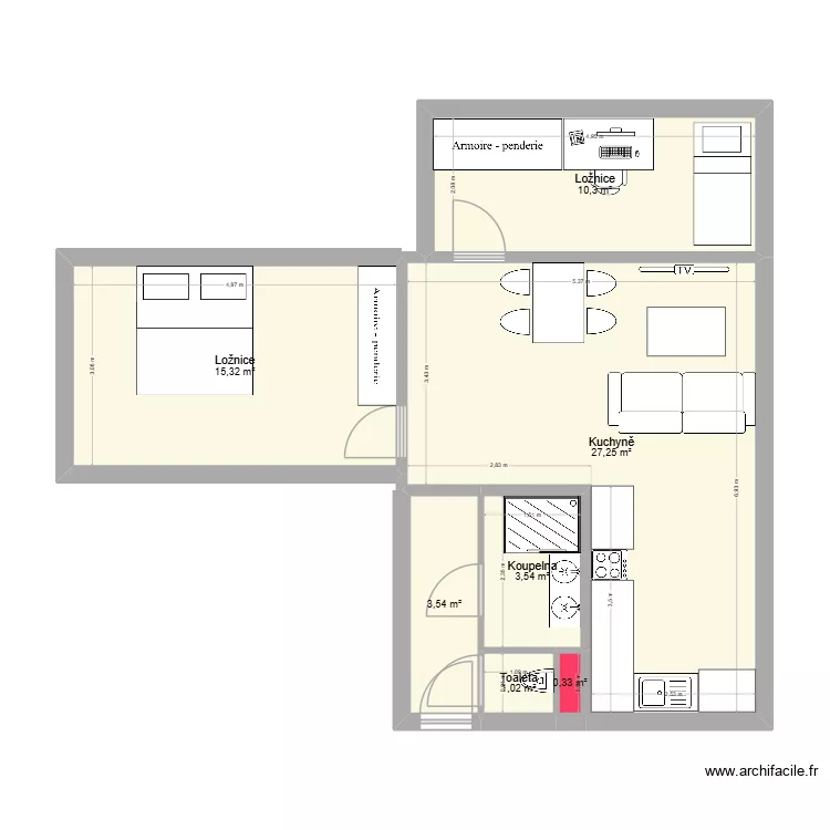 Ust&iacute; Dukla. Floor plan with 7  and 61 m²