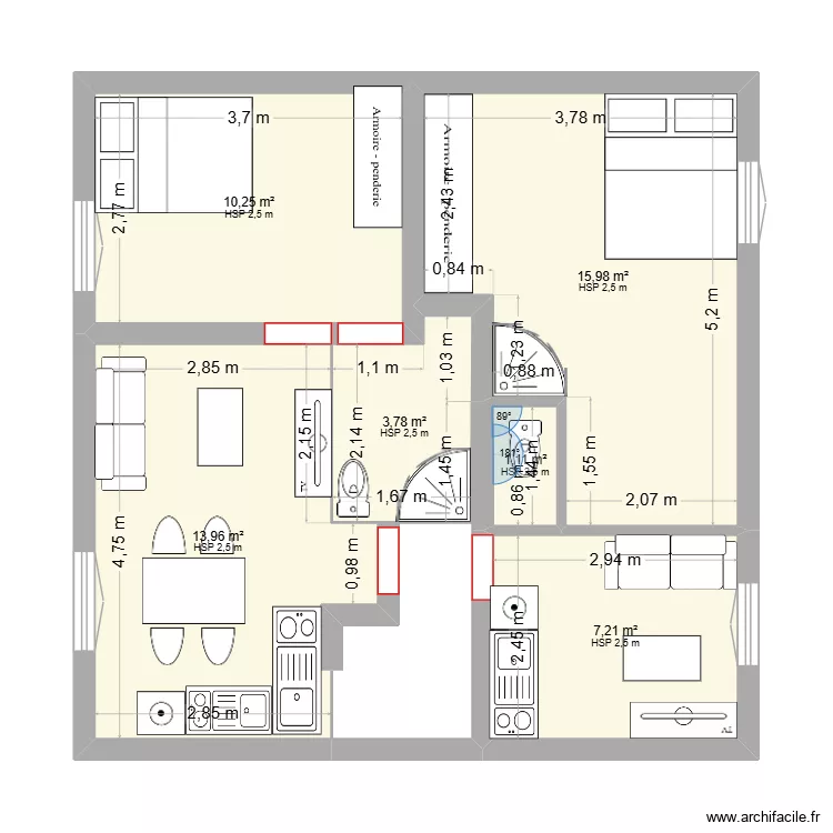 APPT 4. Floor plan with 6 rooms and 52 m²