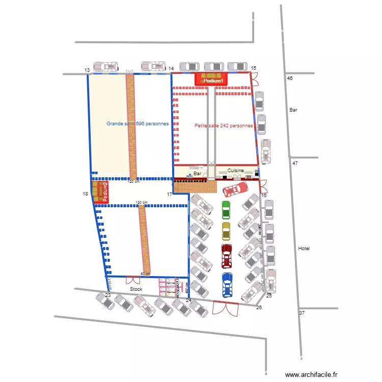 Ameublement des 2 salles. Floor plan with 