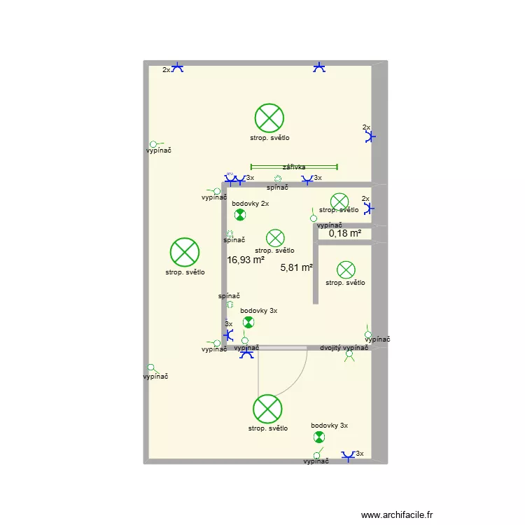 dave zahr světla a z&aacute;suvky. Floor plan with 