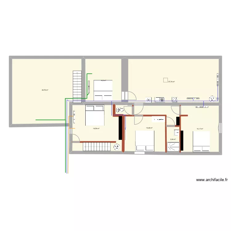 larrous V3 etage. Floor plan with 7 rooms and 148 m²
