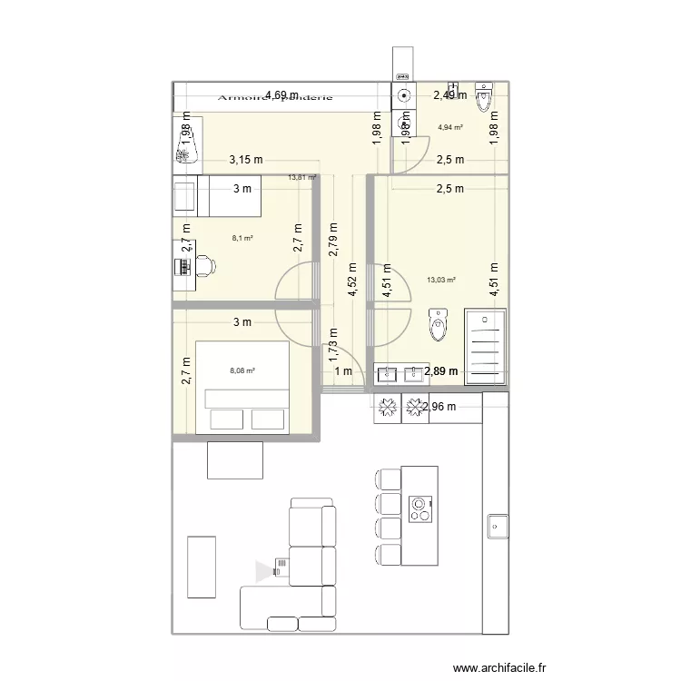 PADRE este. Floor plan with 5  and 48 m²