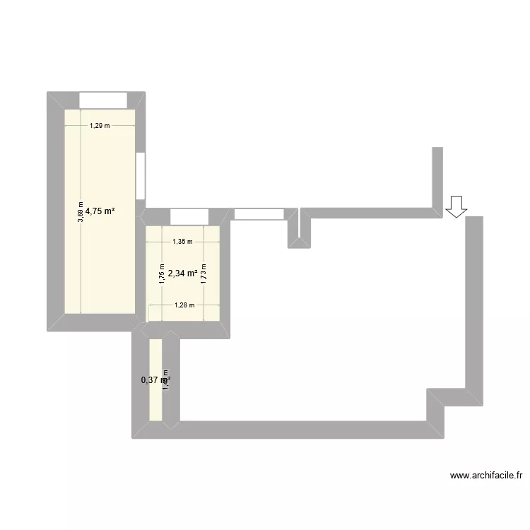 Suha reka. Floor plan with 3  and 7 m²