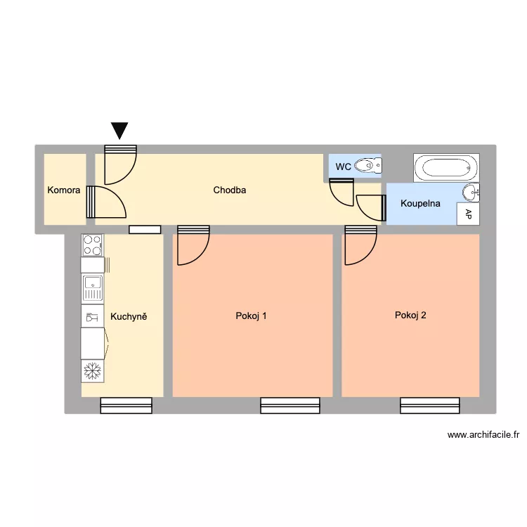Opletalova 799, byt 18. Floor plan with 8 Rooms and 60 m²