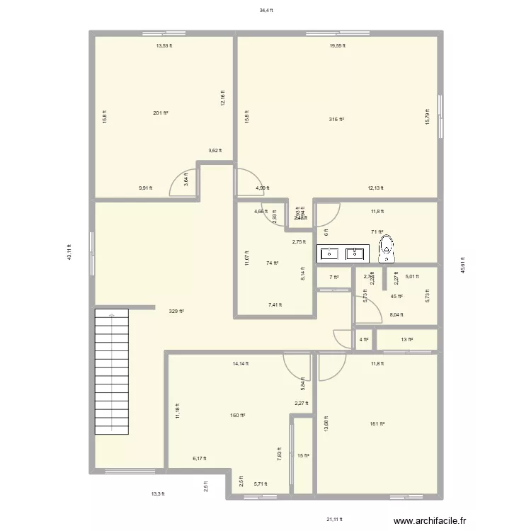 Olive ST. Floor plan with 12 rooms and 130 m²