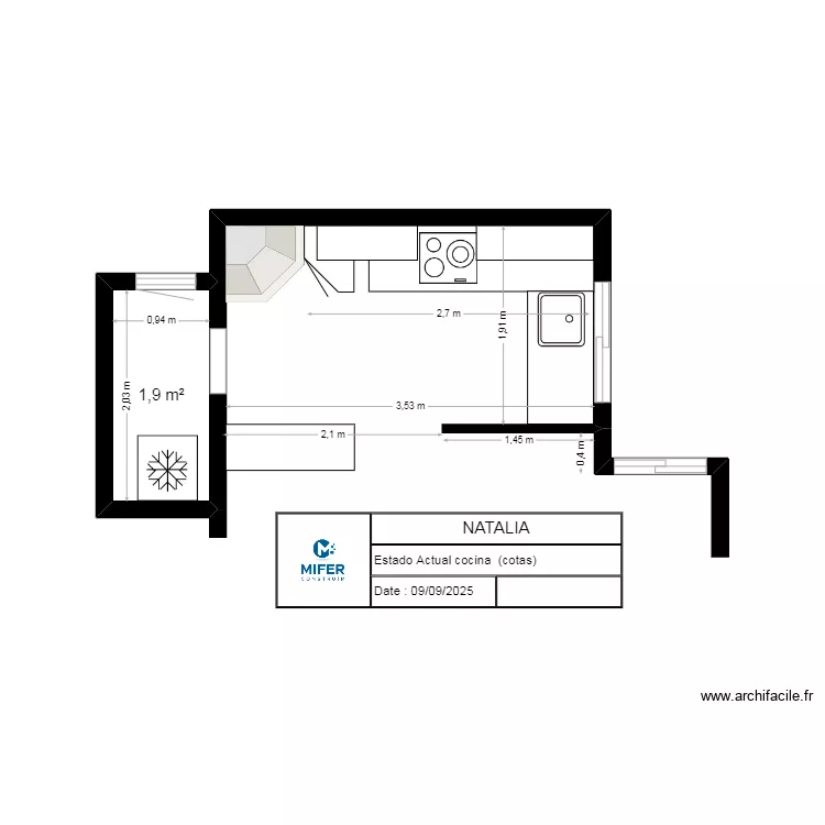NATALIA  (ESTADO ACTUAL COCINA -- COTAS--). Floor plan with 