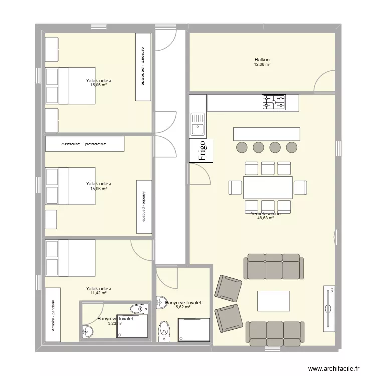 K&ouml;y tek katlı ev. Floor plan with 7  and 115 m²