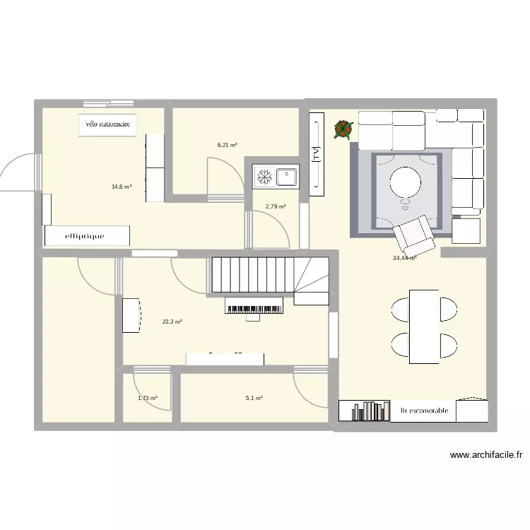 design #3 sous-sol Derusha. Floor plan with 7  and 88 m²